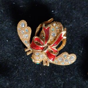 Joan Rivers RARE red ribbon bee brooch pin